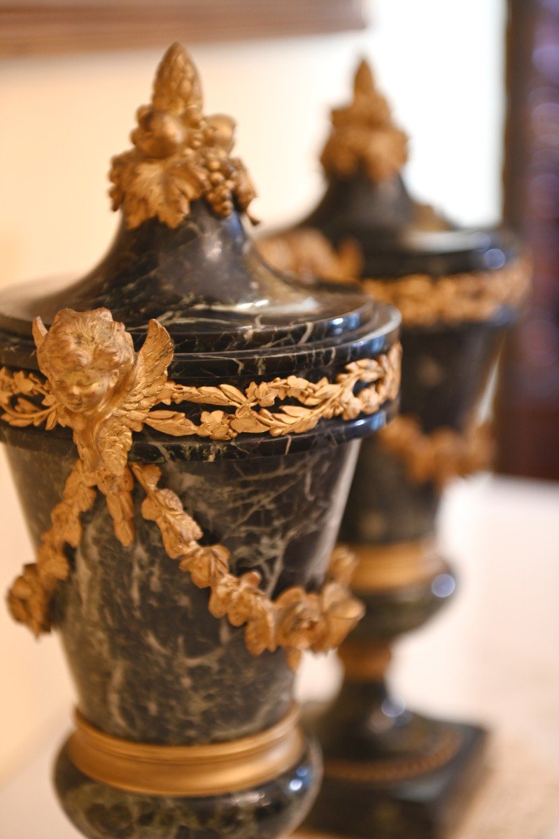 Pair Of Marble And Bronze Vases – France, Early 19th Century-photo-2