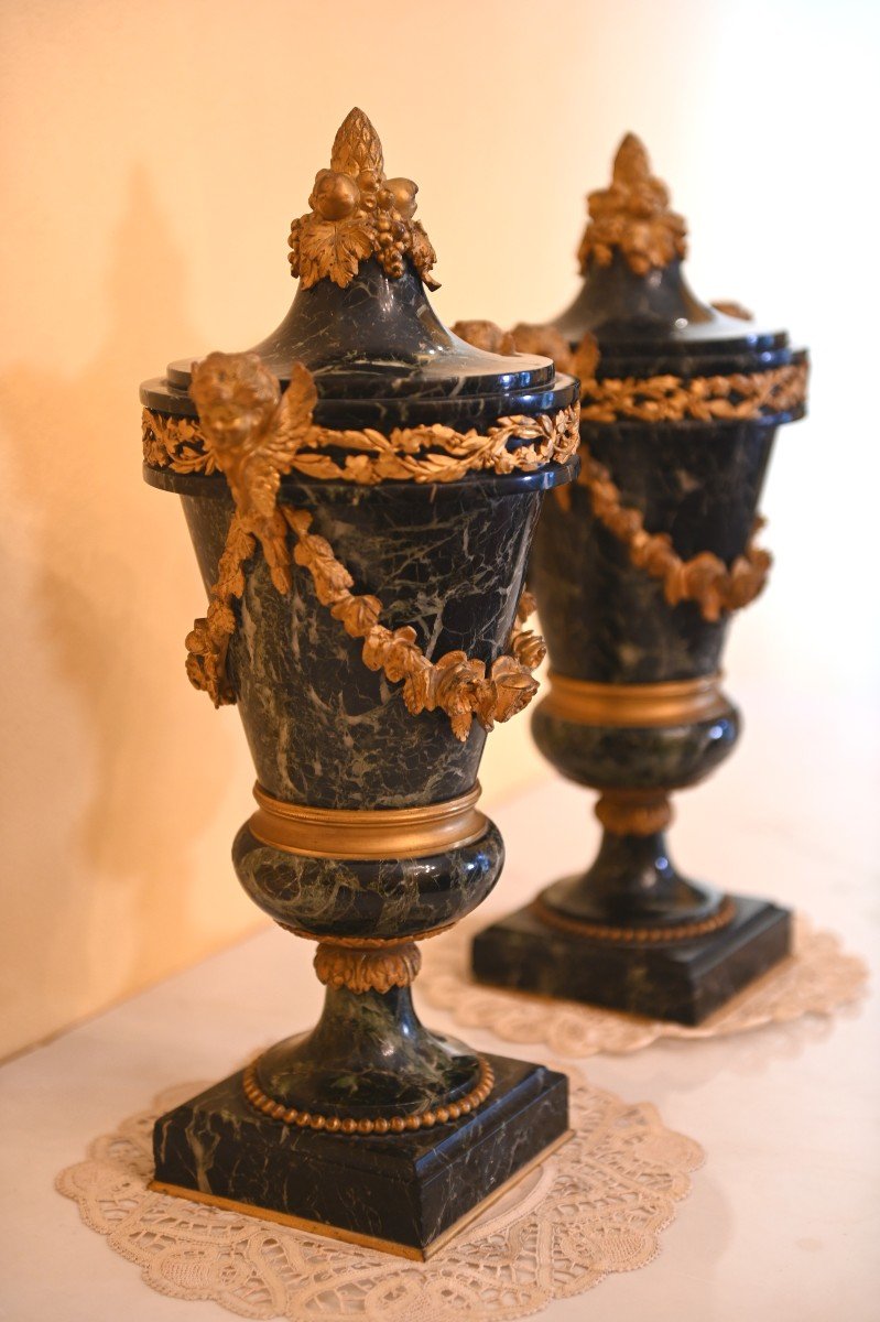 Pair Of Marble And Bronze Vases – France, Early 19th Century-photo-3