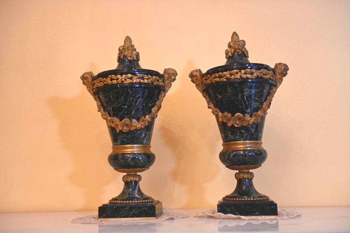 Pair Of Marble And Bronze Vases – France, Early 19th Century-photo-4