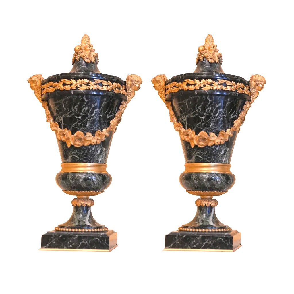 Paire de vases en marbre et bronze – France, début XIXe siècle-photo-1