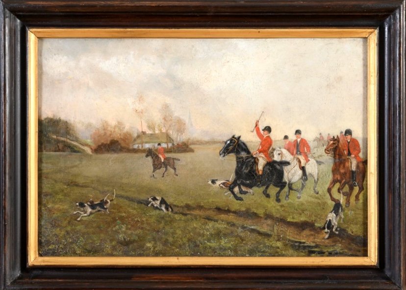 Peinture à l'Huile Sur Toile "chasse Au Renard" - 19ème Siècle XIXème-photo-1