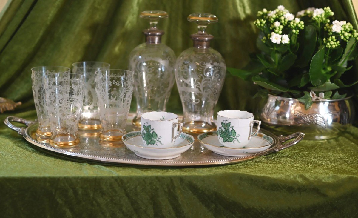 Set Of Crystal Glasses With Two Bottles – Late 19th Century-photo-2