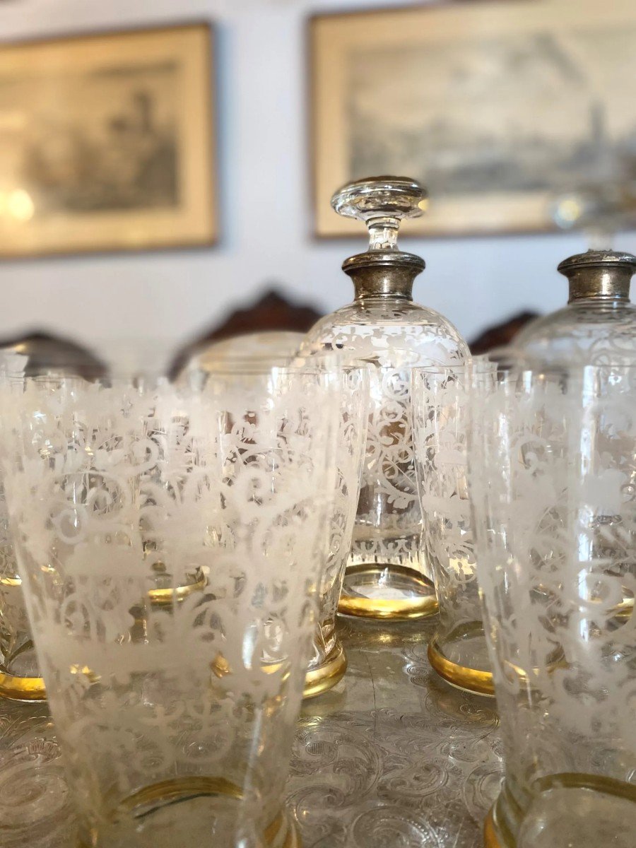 Set Of Crystal Glasses With Two Bottles – Late 19th Century-photo-4