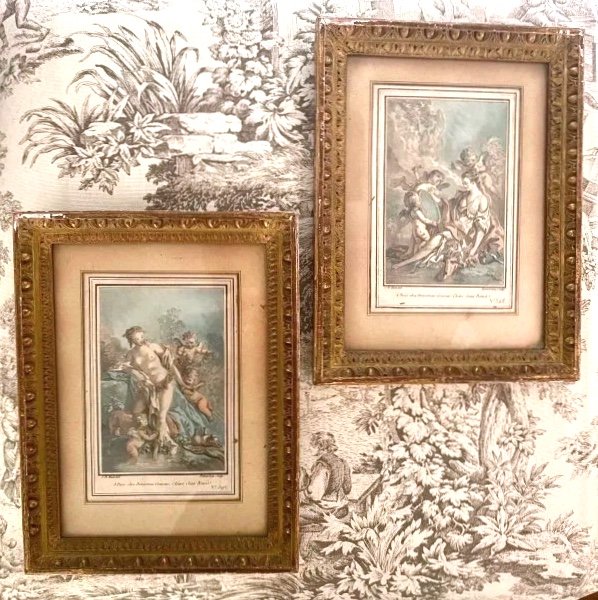 Pair Of Color Crayon Engravings, Signed Gilles Demarteau