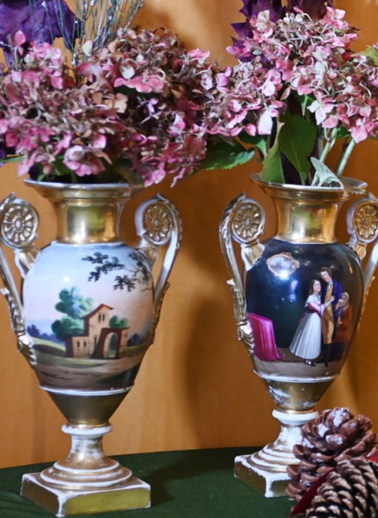 Pair Of Beautiful Vases In French Polychrome Porcelain  -19th Century-photo-4