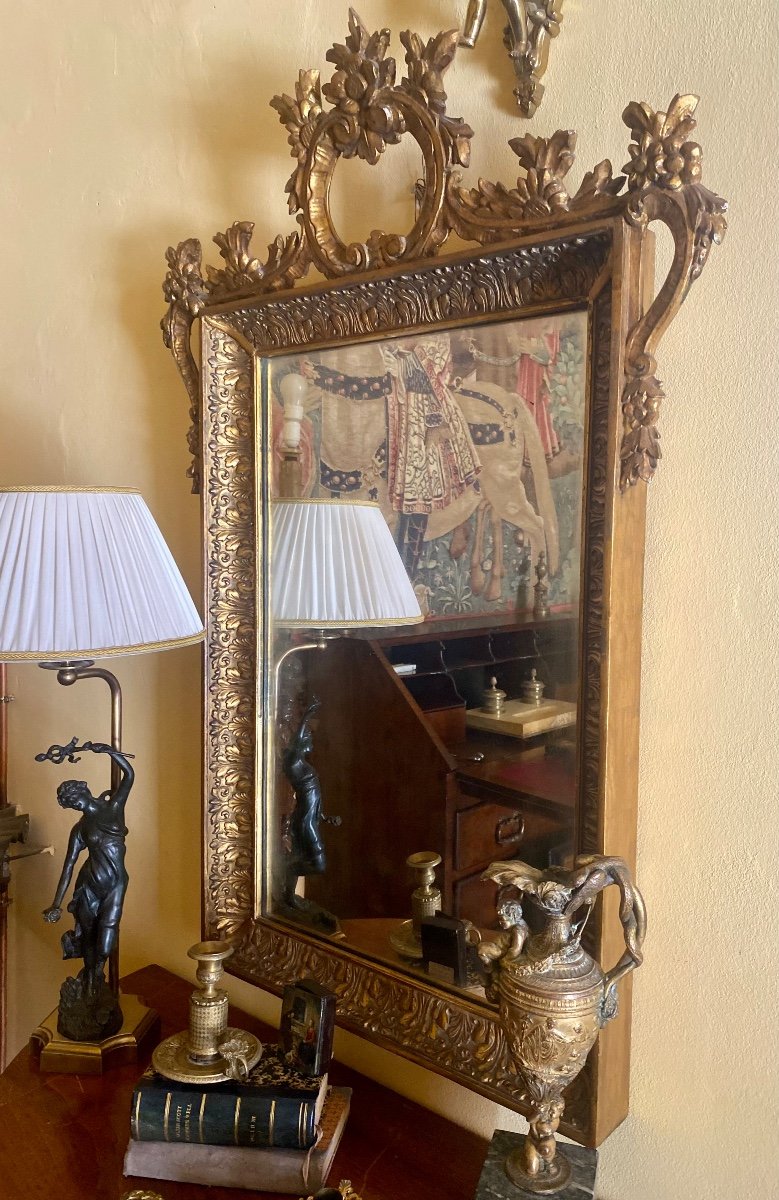 Gilded Wooden Mirror With Large Central Cartouche – 19th Century –-photo-2