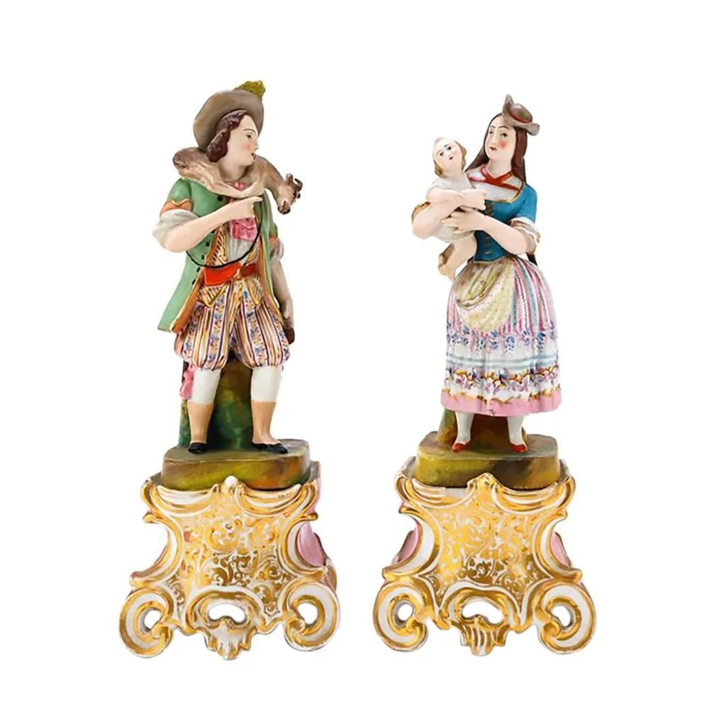 Pair Of Polychrome Porcelain Sculptures. France, 19th Century-photo-4