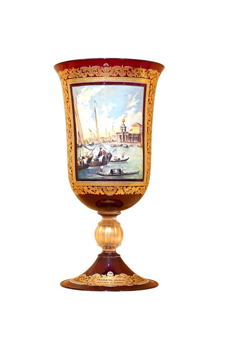 Grand Vase En Verre De Murano Peint à La Main. 20e Siècle