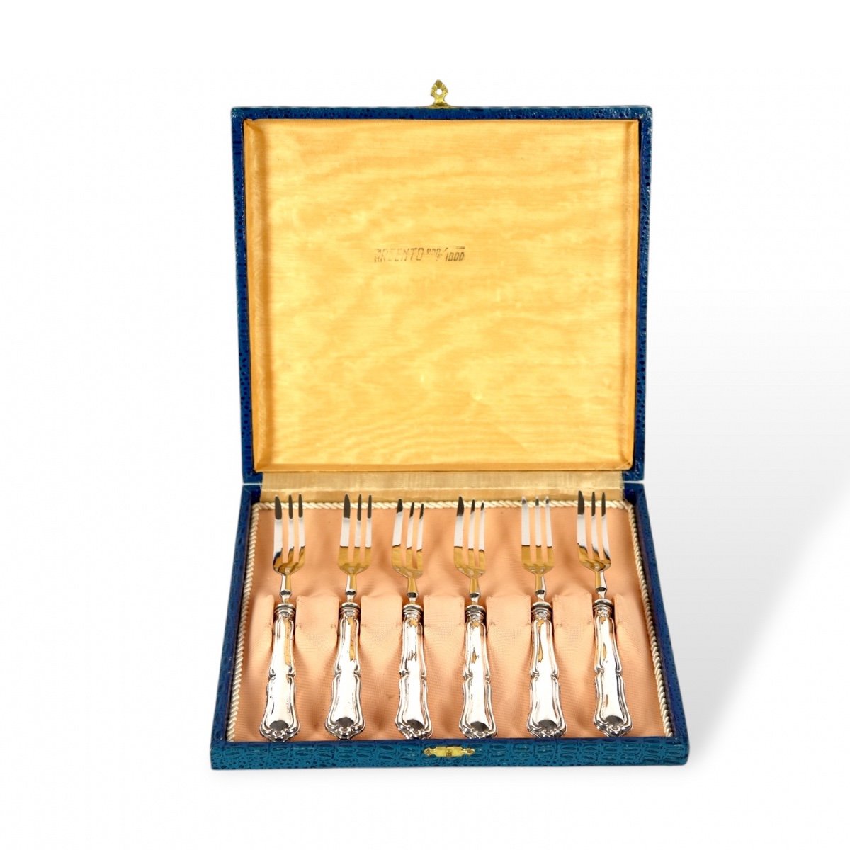 Set Of Six Dessert Forks With Silver Handles.