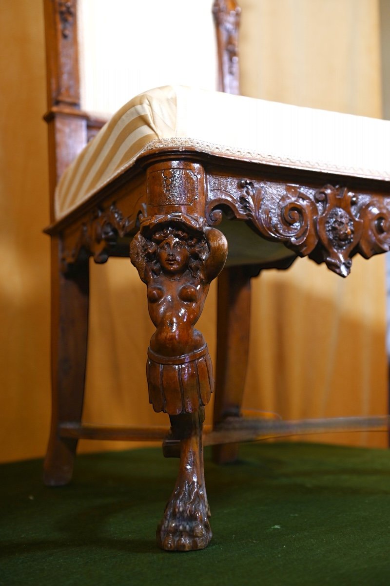  Paire de chaises en noyer avec statues en bois – fin XIXème siècle-photo-3