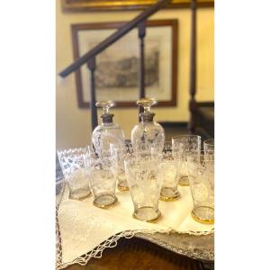 Set Of Crystal Glasses With Two Bottles – Late 19th Century