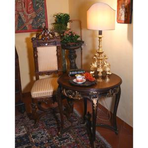 Center Table In Ebonized Wood And Gold Lacquering - 19th Century