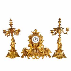 Triptych In Gilded Bronze-france XIX Century