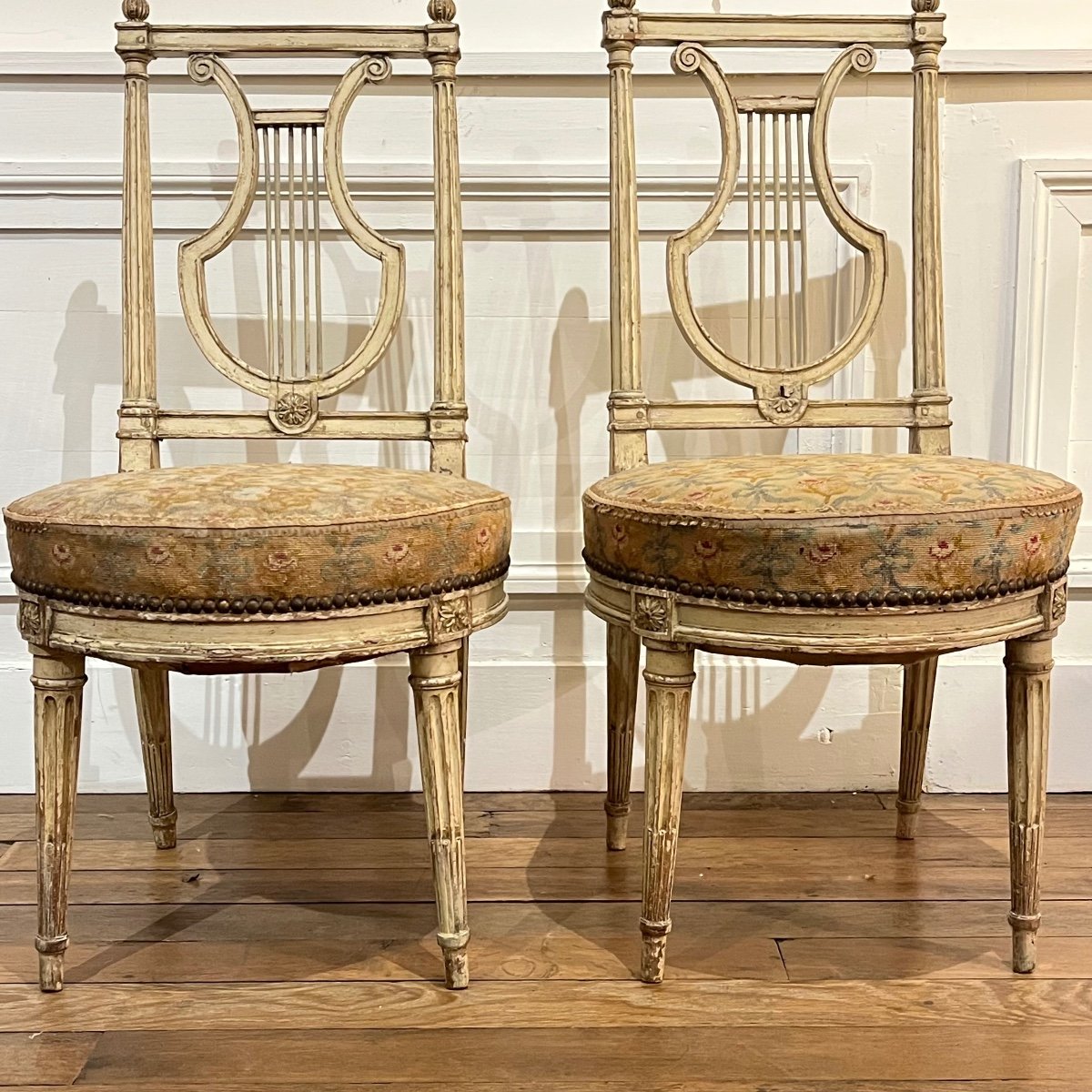 Pair Of Louis XVI Period Lyre Back Chairs-photo-3