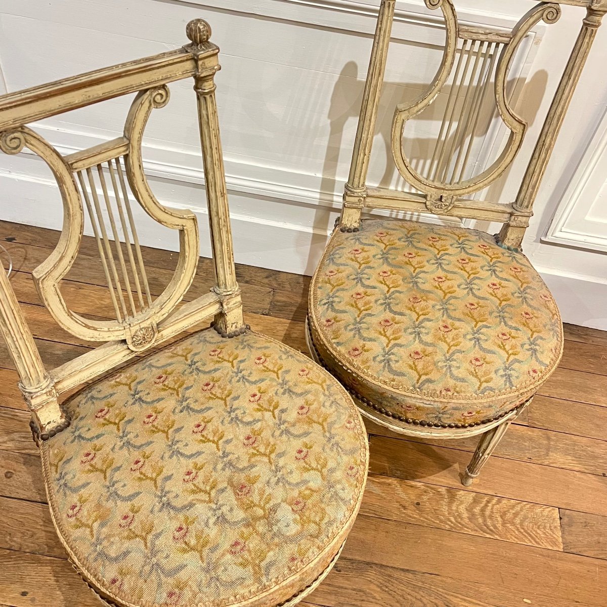 Pair Of Louis XVI Period Lyre Back Chairs-photo-1