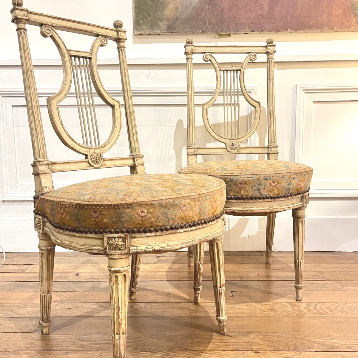 Pair Of Louis XVI Period Lyre Back Chairs