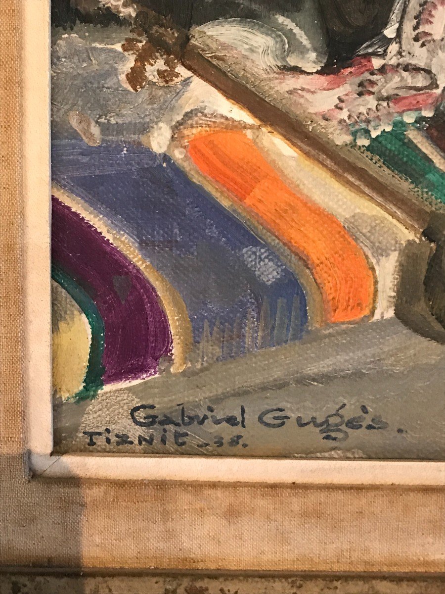 Gabriel Gugès Oil On Cardboard Canvas Orientalist Portrait In Tiznit (morocco) Dated 1938-photo-3