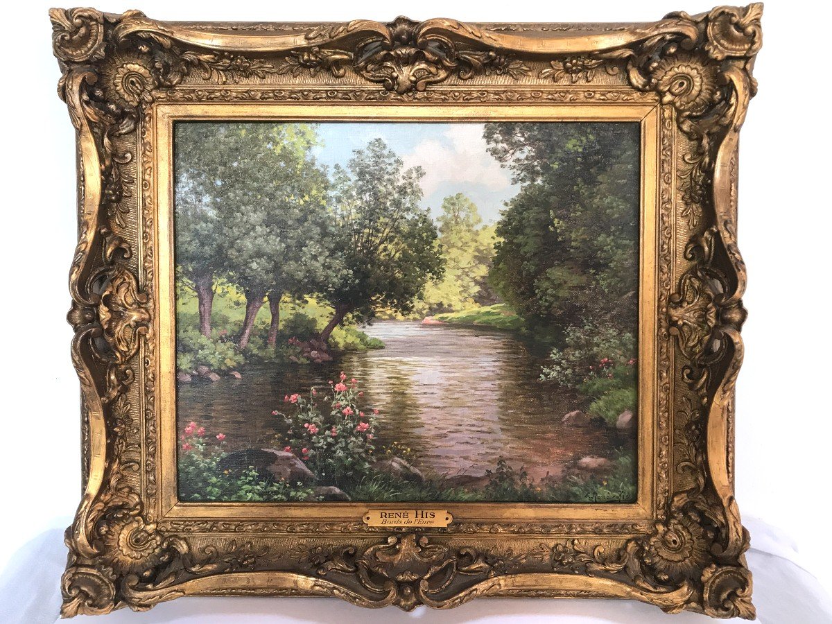 René His Les Bords De l'Eure Huile Sur Toile Paysage Français Début XXème Siècle