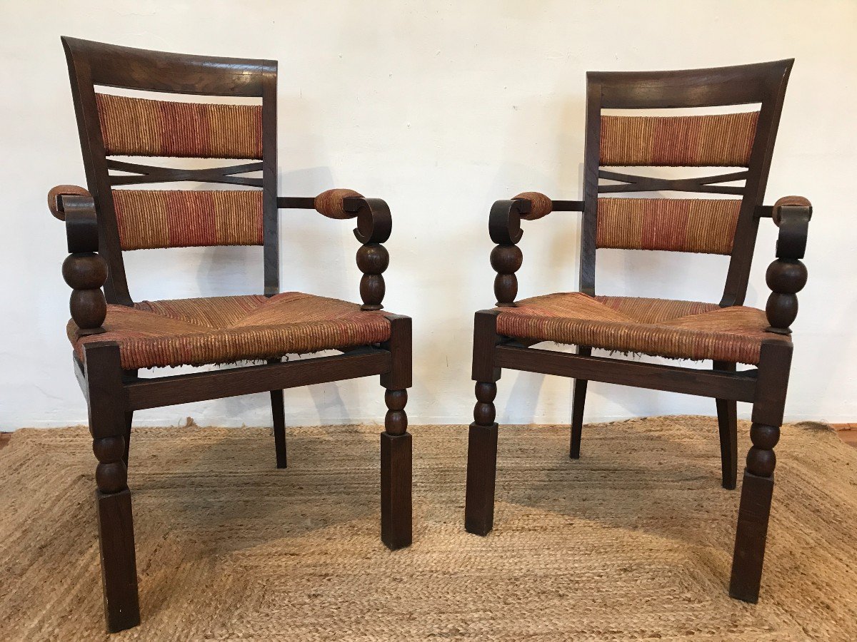 Paire De Fauteuils 1940 Art Déco Français Attribués à Charles Dudouyt / Victor Courtray