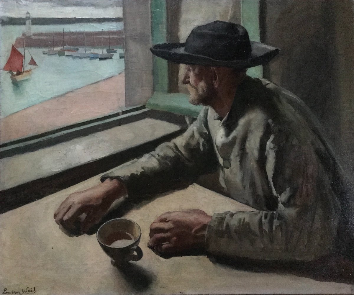 Oil On Canvas Signed Lucien Weil, Brittany Probably Erquy, Breton Fisherman,