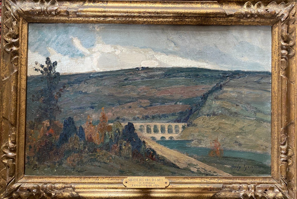 Henri Grosjean Paysage Vue Du Jura 1924 Cartouche d'Exposition Société Des Arts De Bordeaux-photo-2