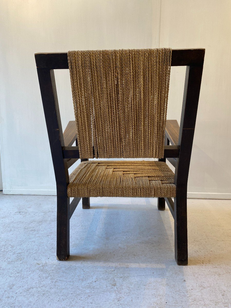 Francis Jourdain Art Deco Armchair Design 1930 Wood And Straw-photo-4