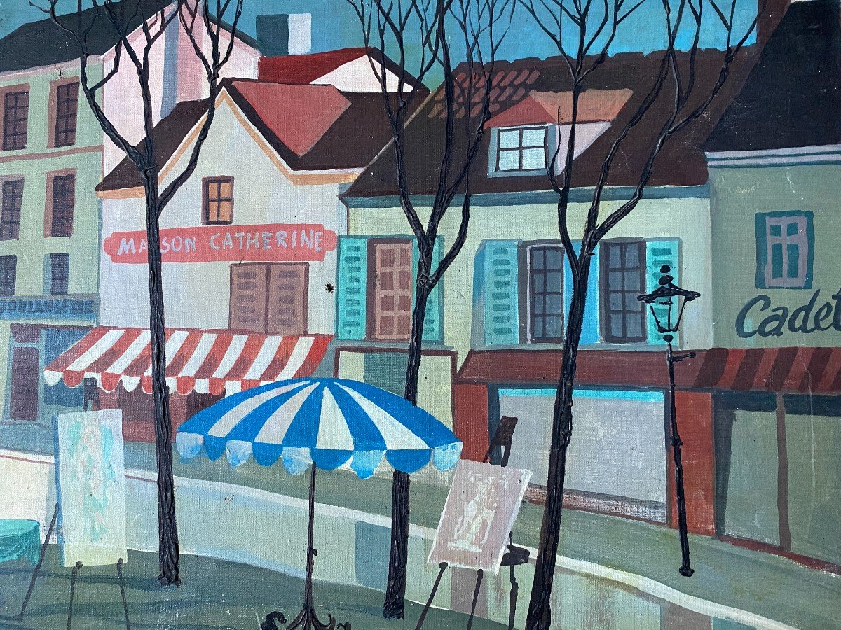 G. Pico Place Du Tertre Montmartre Paris Oil On Canvas 1970-photo-3