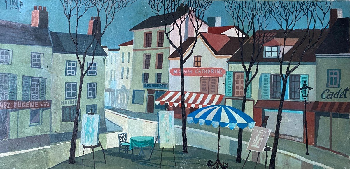 G. Pico Place Du Tertre Montmartre Paris Oil On Canvas 1970