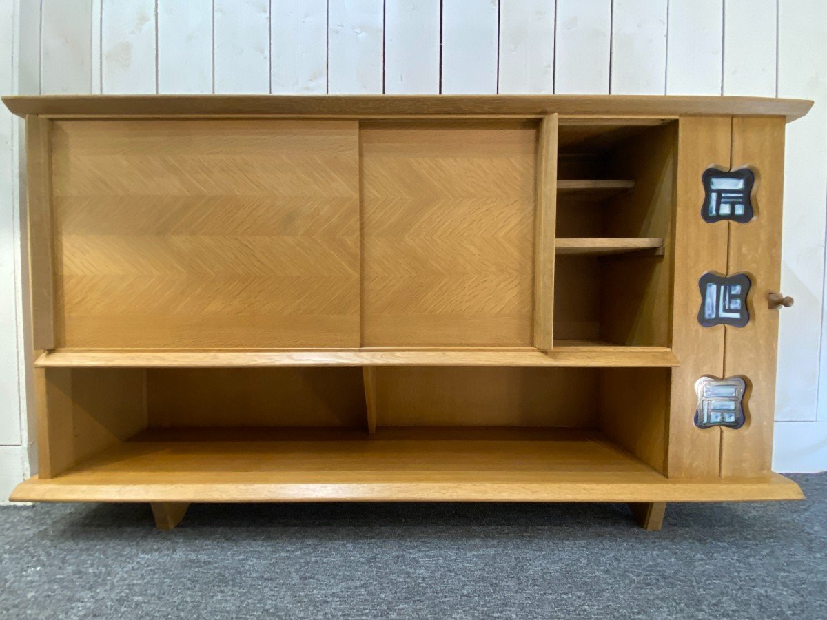 Guillerme Et Chambron Ceramic Oak Sideboard 1950 France