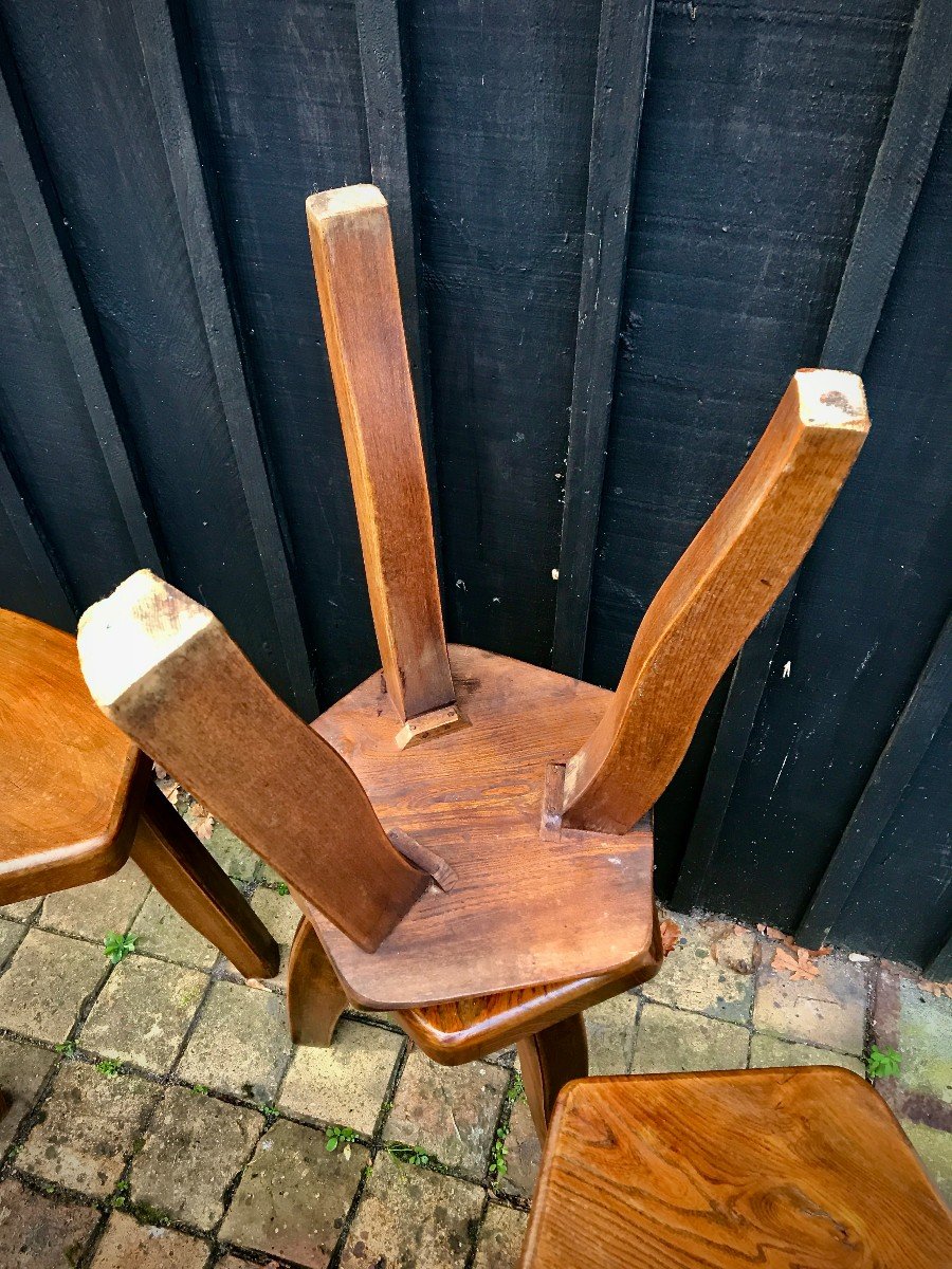 Set Of 4 Solid Elm Stools In The Style Of Pierre Chapo-photo-2