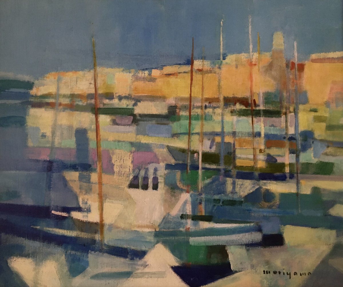 H. Moriyama Vue Du Bassin d'Arcachon Vers 1969 Post-cubisme / Jean Hugon / École De Paris