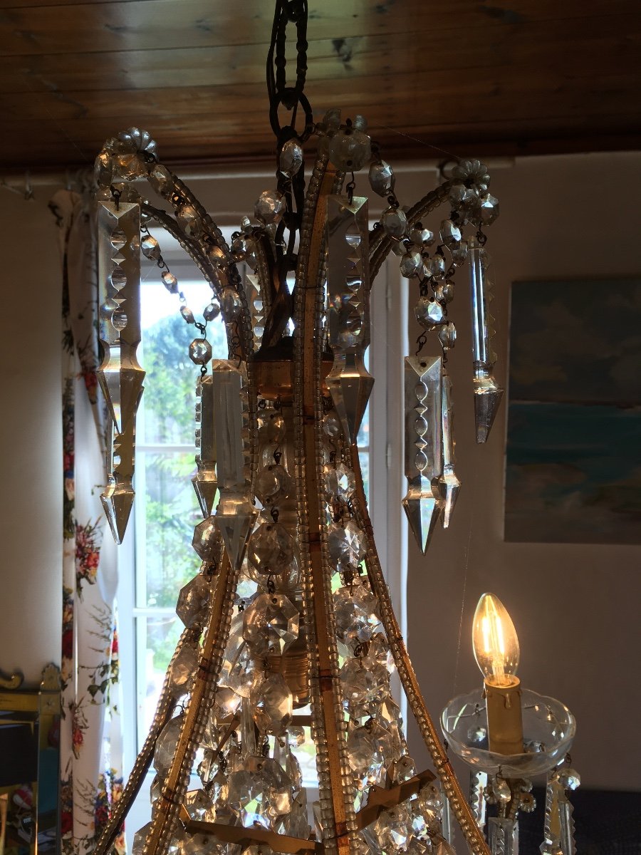 Crystal Chandelier, "hot-air Balloon" Shape Of Japanese Inspiration, Maison Baguès. Tassels.-photo-2