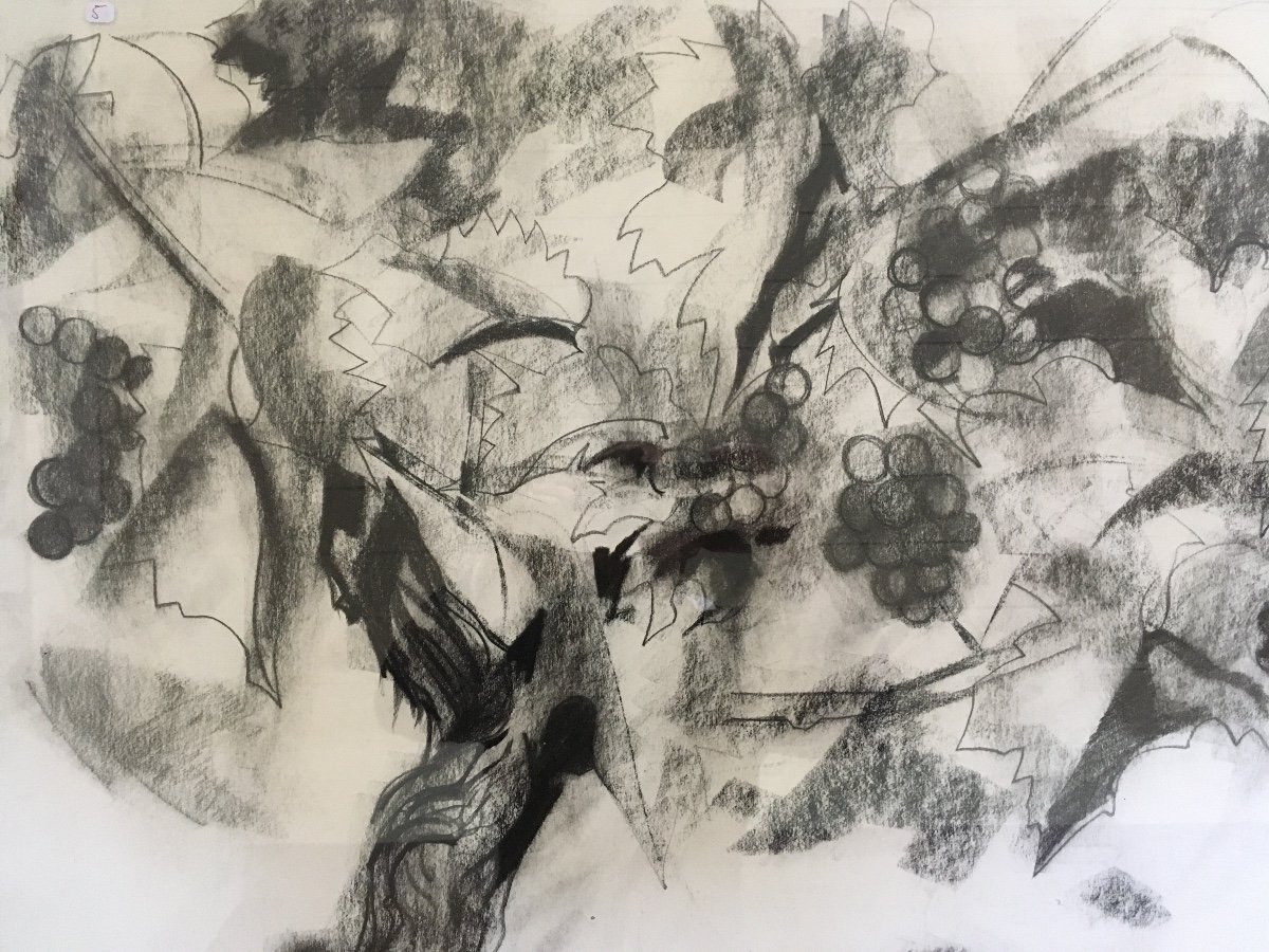 Pierre Theron. Original Drawing Around 1960. The Vine, Grapes, Study On The Wine, Bordeaux-photo-3