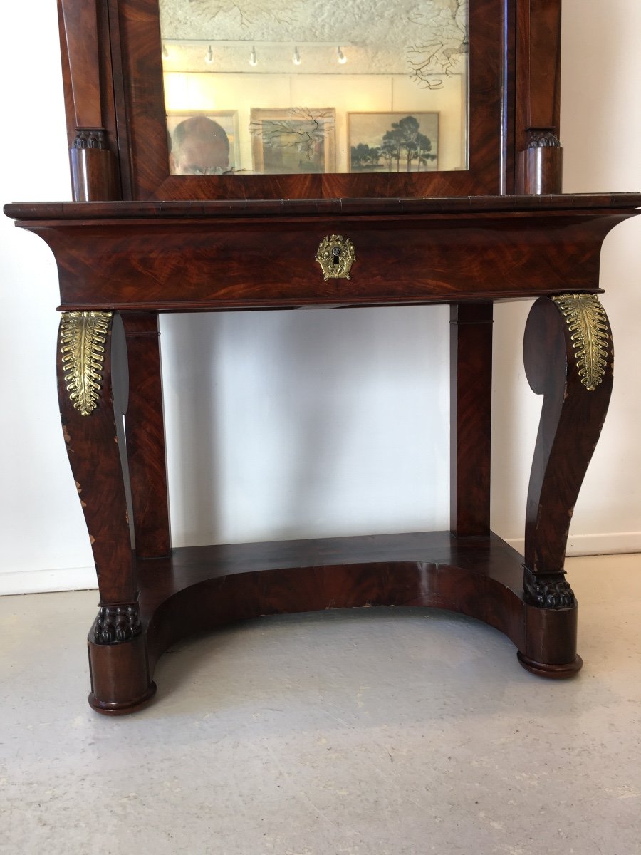 Lady's Secretary, Restoration Period, In Mahogany, Clover Keys, Black Marble Top-photo-2