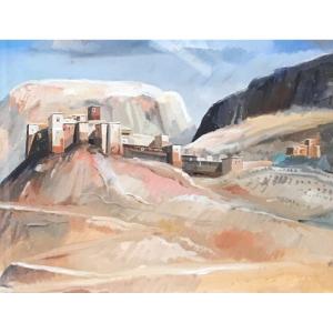 Orientalist Gouache Signed A. Conte Morocco Dated 1938