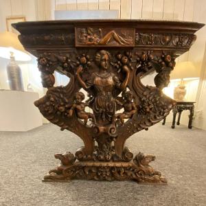 Renaissance Style Middle Table 19th Century In The Taste Of Hugues Sambin