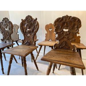 Set Of 7 Alsatian Walnut Chairs 19th Century 
