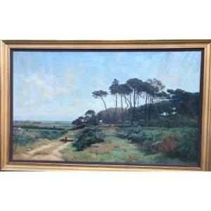 Eugene Vergez. Oil On Canvas. Landes. Breton Landscape. Brittany.