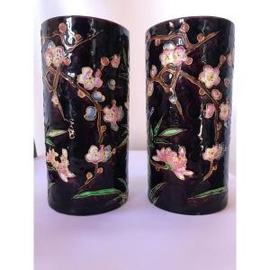  Vases Jules Vieillard Faience From Bordeaux, Japan, Japonism. From Charenza. Ceramics