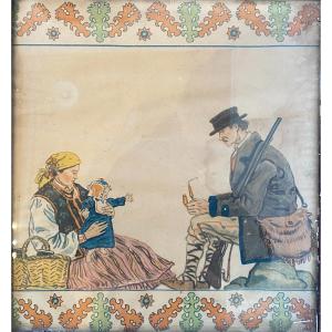 Lithograph Circa 1920 Gustaw Pillati Jan Cotty Printer Poland 