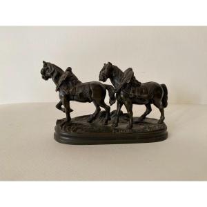 Pierre Jules Mène Bronze Animalier Harnessed Horses 19th Century 