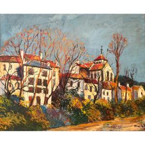 Élisée Maclet (1881-1962) "Montigny-sur-Loing" Huile Sur Carton Paysage Paris XXème Siècle