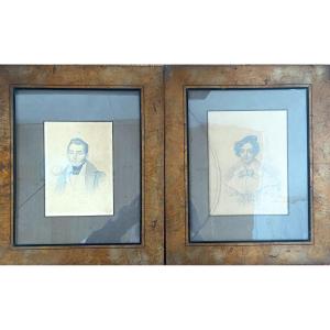 A. Desroberts Pair Of Portraits Pencil On Paper Drawings 19th Century France