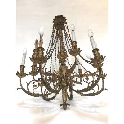 Important Chandelier In Gilt Bronze Napoleon III Louis XVI Style