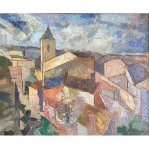 Roger Mathias. Paysage Cubiste. Joseph Lépine. Emile Brunet. Village Du Sud Ouest De La France.