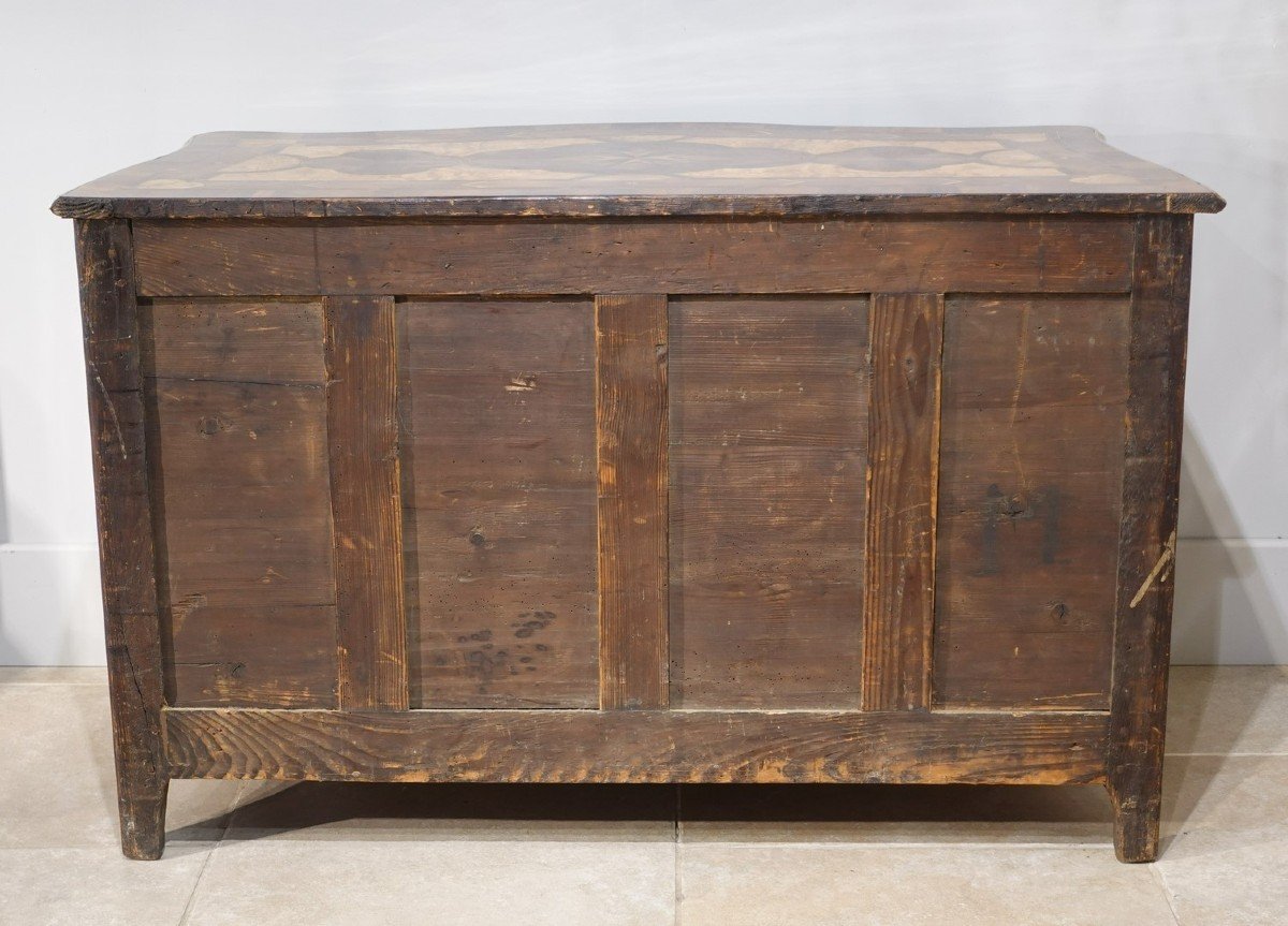 Rare ''heart'' Chest Of Drawers Inlaid With Native Woods From The Regency Period-photo-8