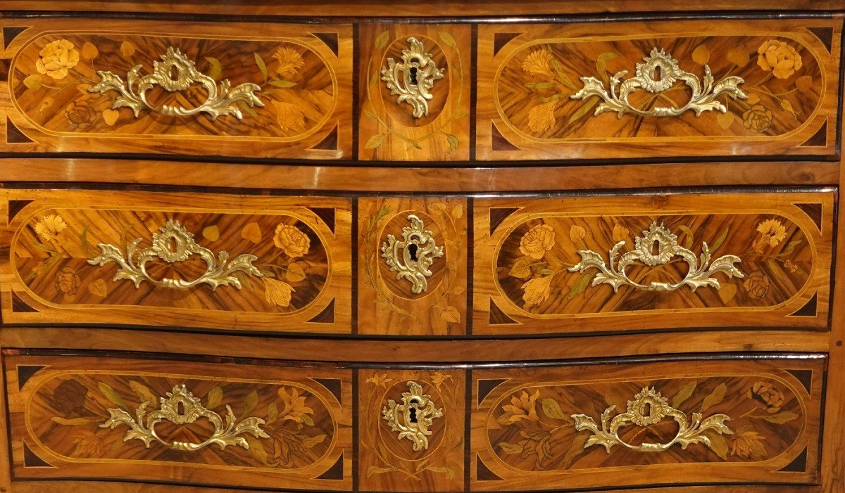 Louis XV Chest Of Drawers In Inlaid Walnut – 18th Century-photo-4