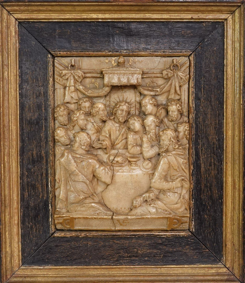 Bas-relief In Alabaster ''la Cène'' - Monogram Ve - Mechelen XVII°