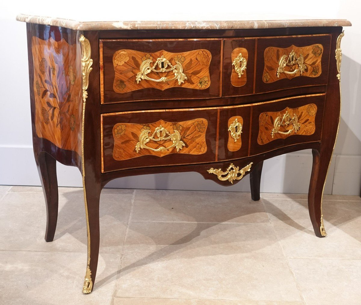 18th Century Marquetry Chest Of Drawers-photo-3