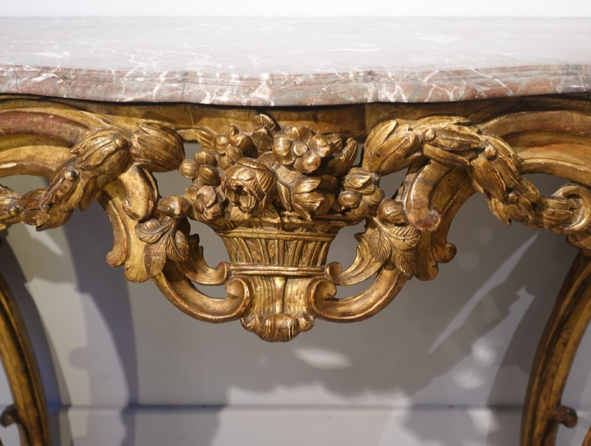 Console Louis XV en bois doré d'époque XVIII°-photo-1